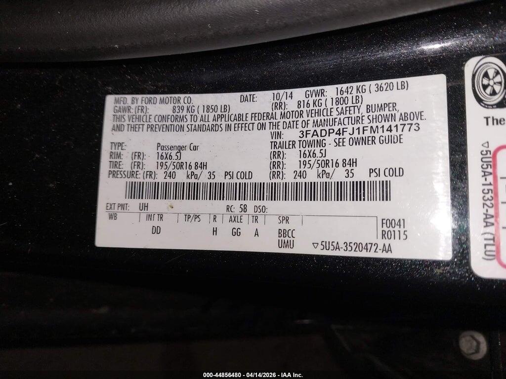 3FADP4FJ1FM141773 2015 FORD FIESTA photo no. 9