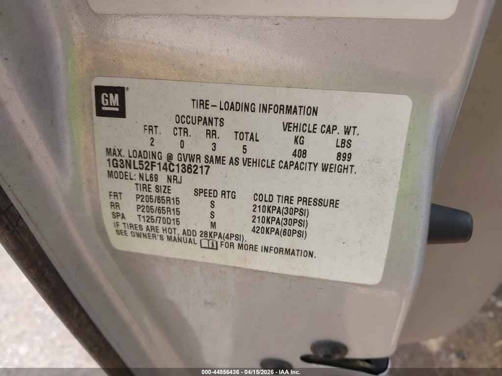1G3NL52F14C136217 2004 OLDSMOBILE ALERO photo no. 9