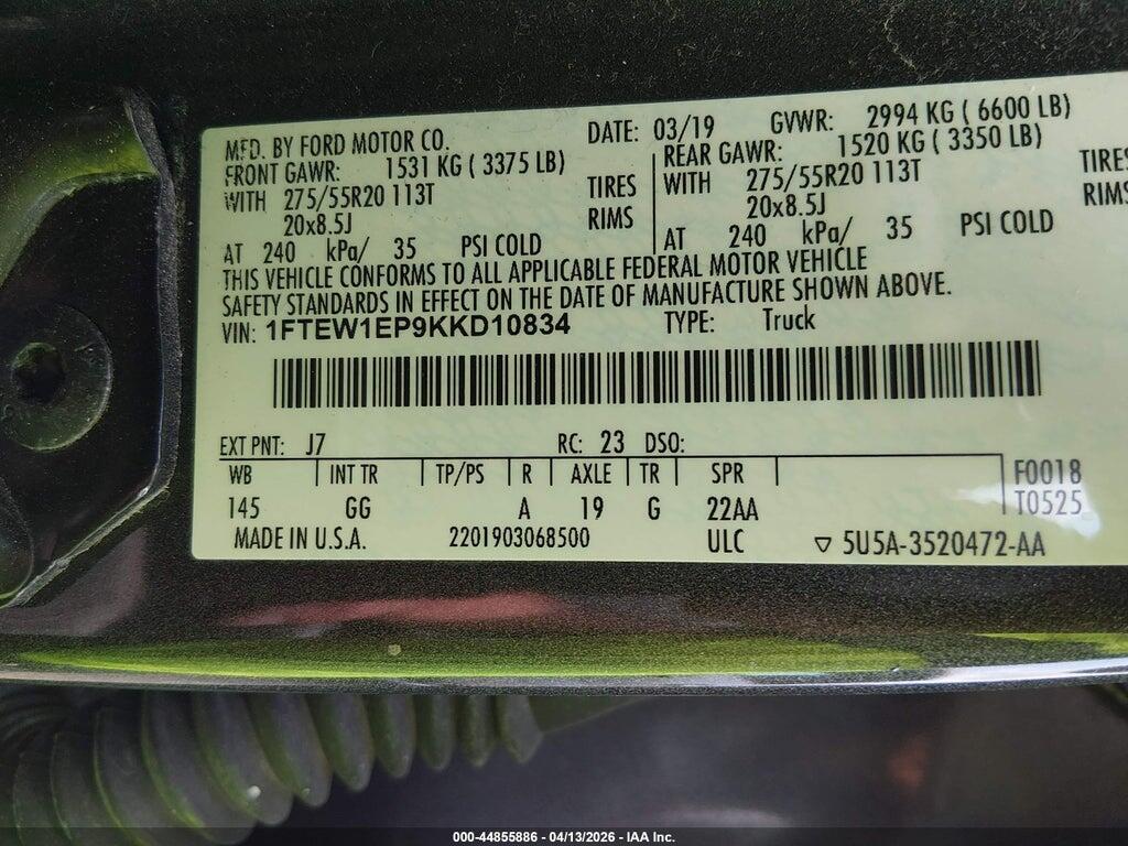 1FTEW1EP9KKD10834 2019 FORD F-150 photo no. 9