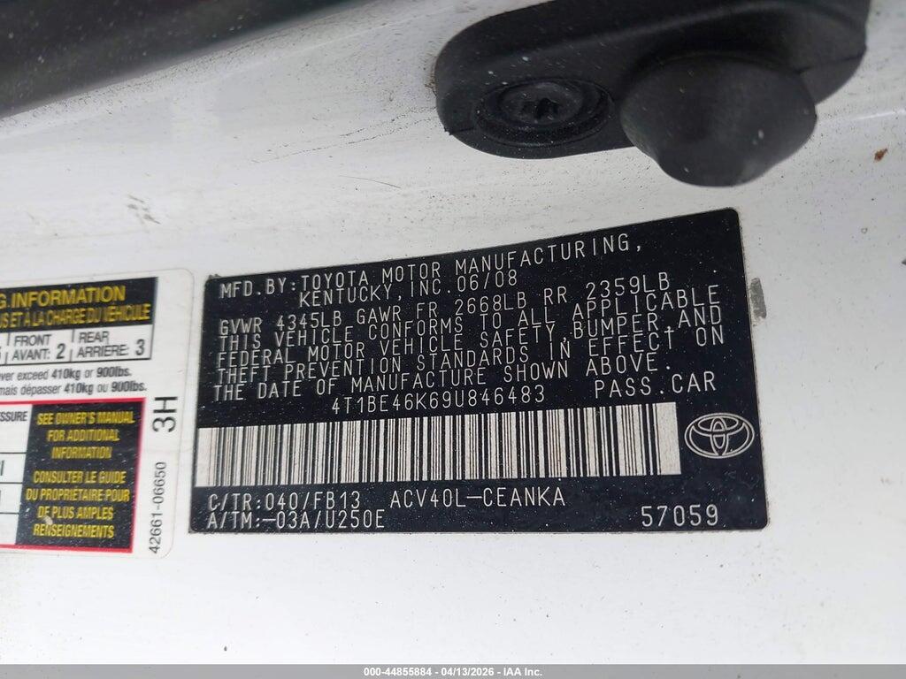 4T1BE46K69U846483 2009 TOYOTA CAMRY photo no. 9
