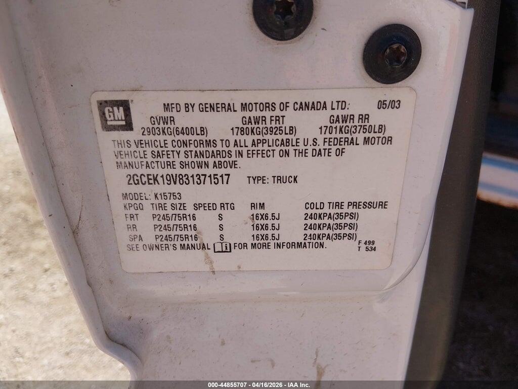 2GCEK19V831371517 2003 CHEVROLET SILVERADO 1500 photo no. 9