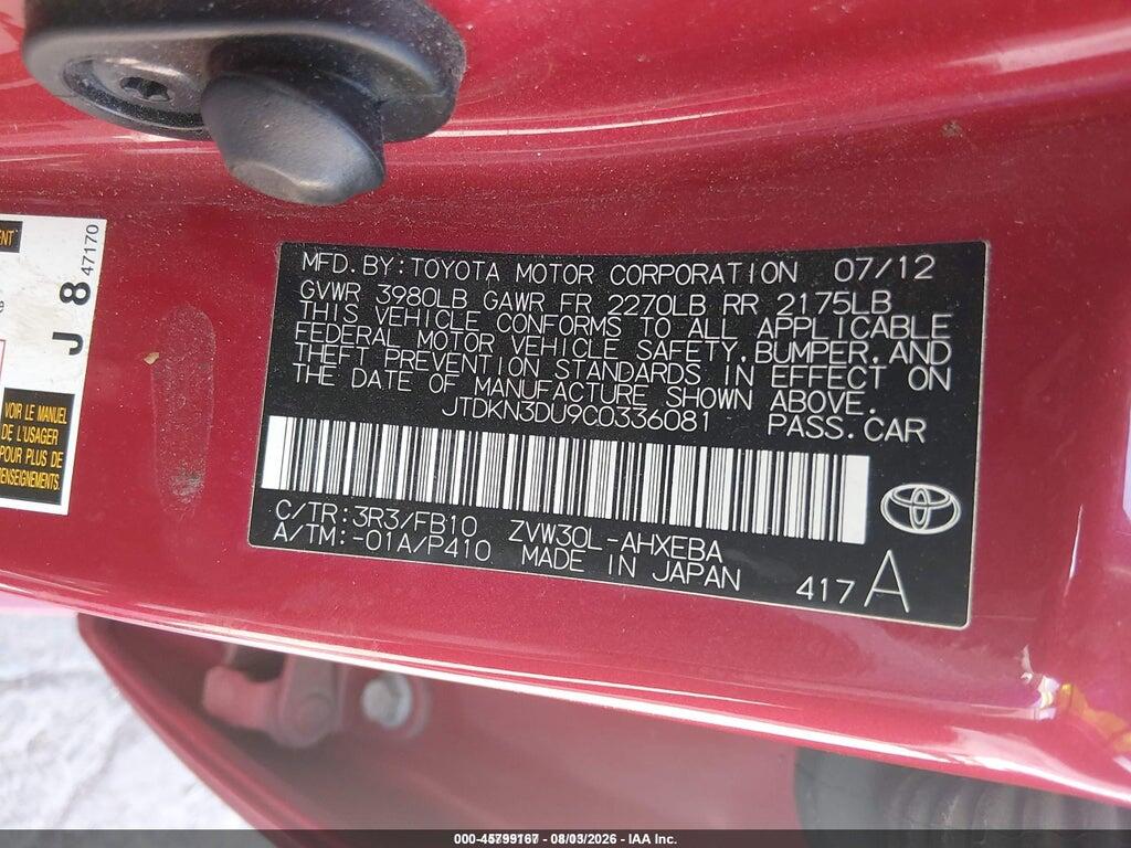JTDKN3DU9C0336081 2012 TOYOTA PRIUS photo no. 9