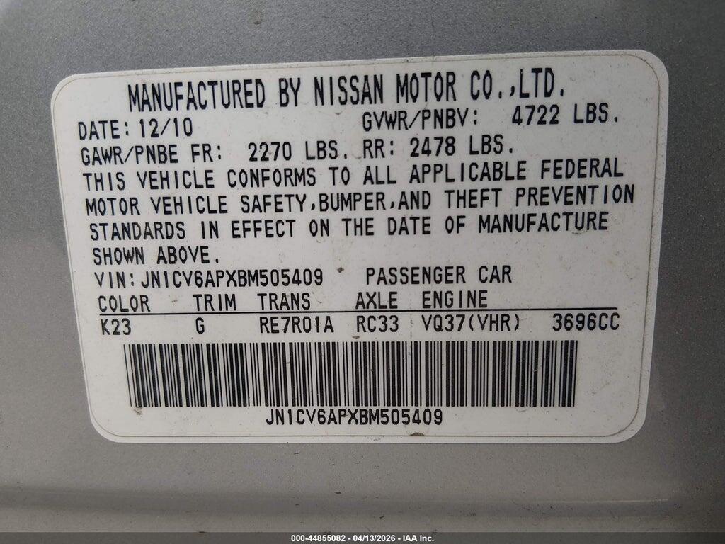 JN1CV6APXBM505409 2011 INFINITI G37 photo no. 9