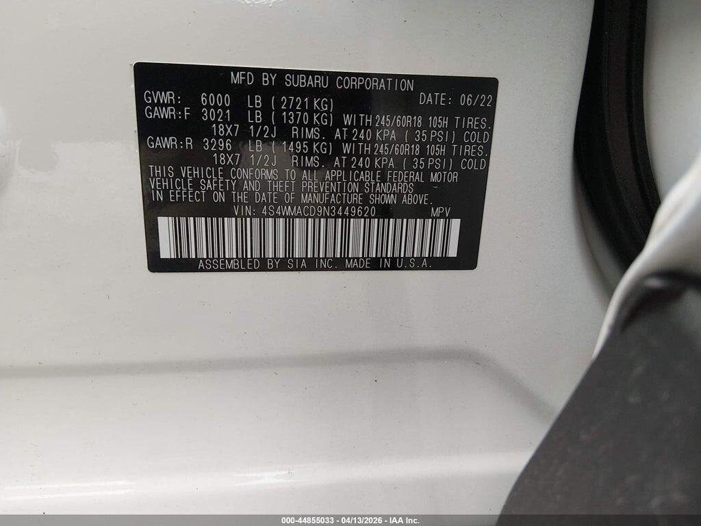 4S4WMACD9N3449620 2022 SUBARU ASCENT photo no. 9