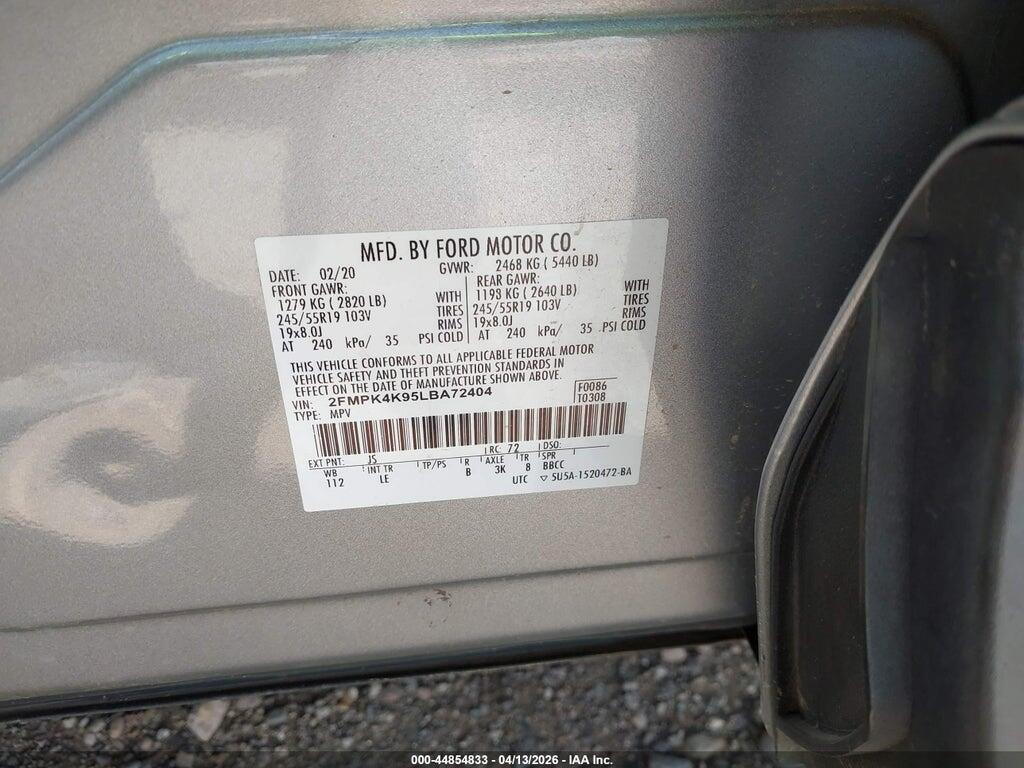 2FMPK4K95LBA72404 2020 FORD EDGE photo no. 9