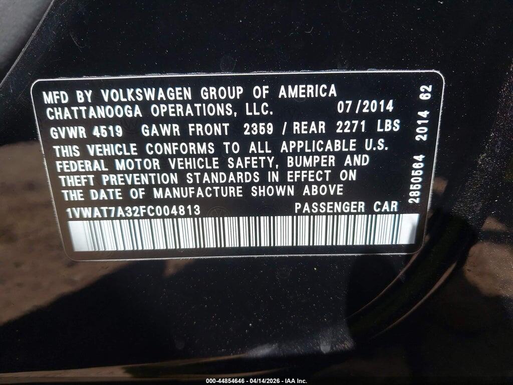 1VWAT7A32FC004813 2015 VOLKSWAGEN PASSAT photo no. 9