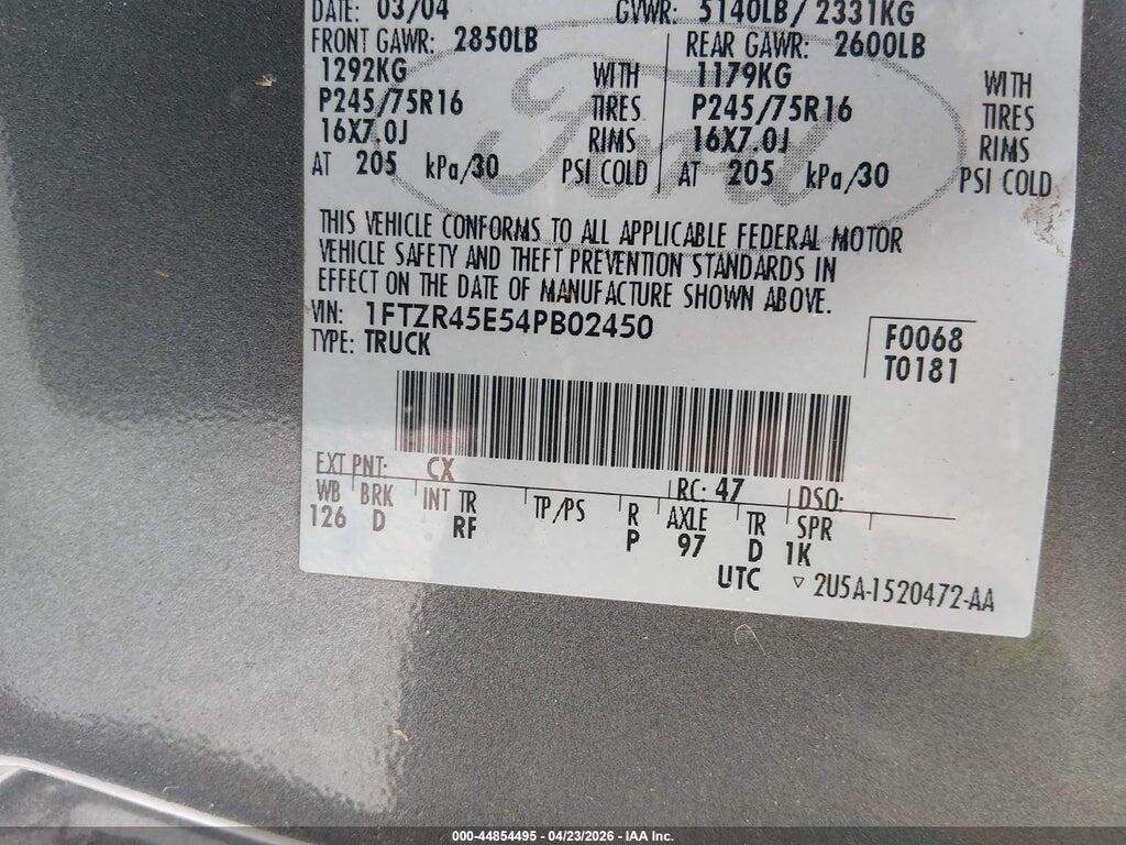 1FTZR45E54PB02450 2004 FORD RANGER photo no. 9