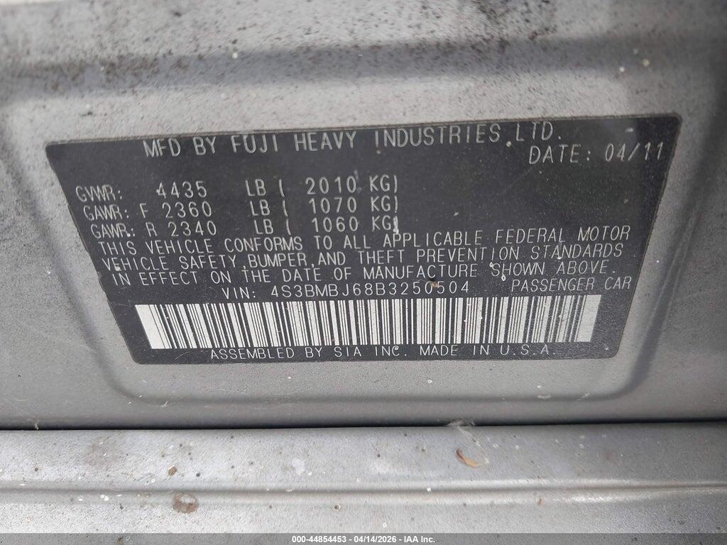 4S3BMBJ68B3250504 2011 SUBARU LEGACY photo no. 9