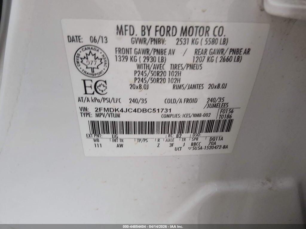 2FMDK4JC4DBC51731 2013 FORD EDGE photo no. 9