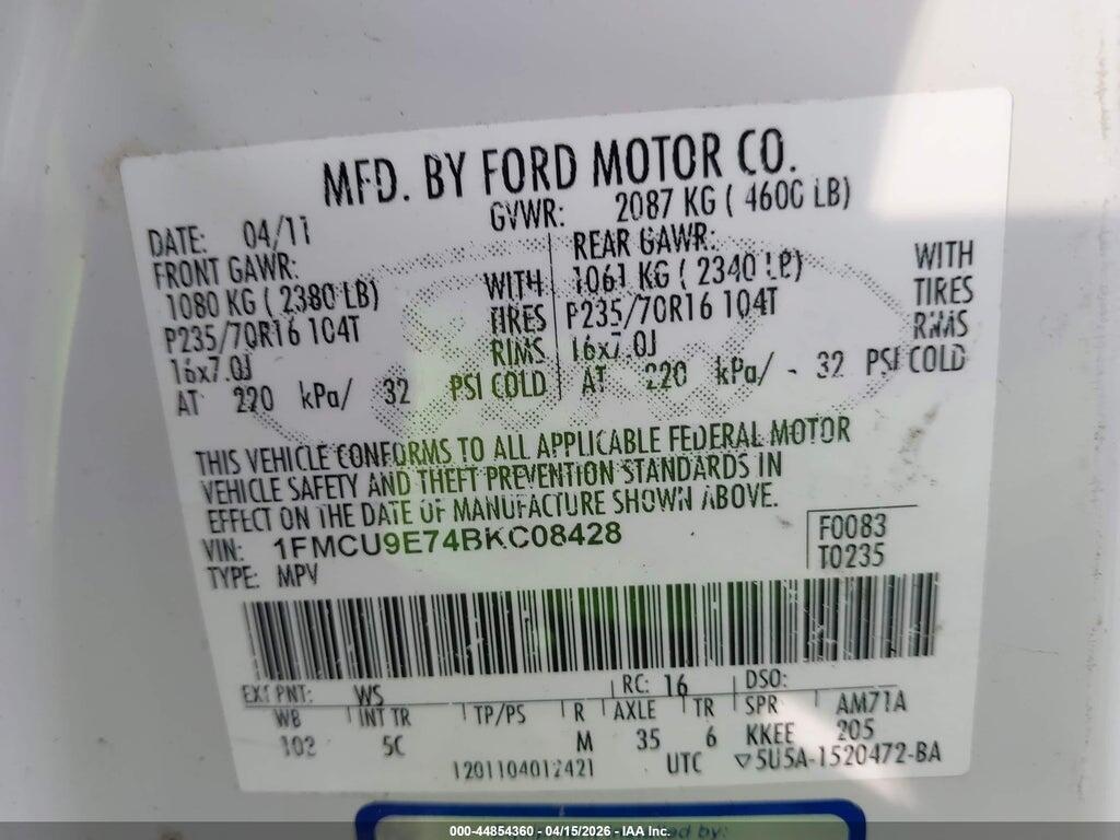 1FMCU9E74BKC08428 2011 FORD ESCAPE photo no. 9