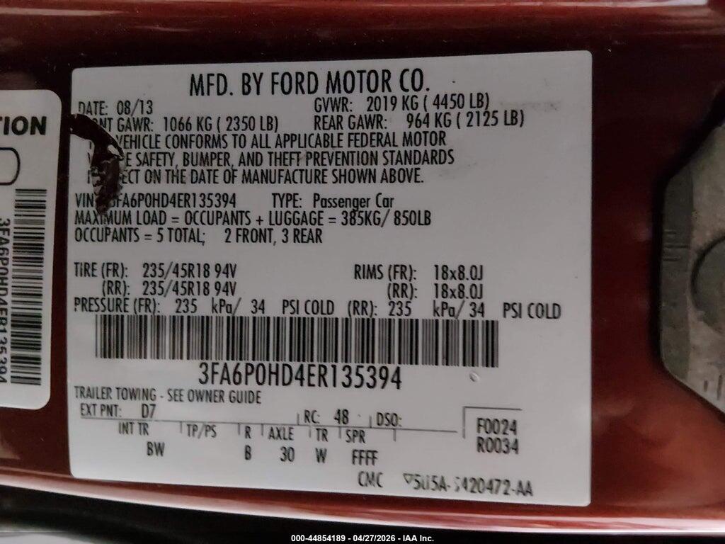 3FA6P0HD4ER135394 2014 FORD FUSION photo no. 9
