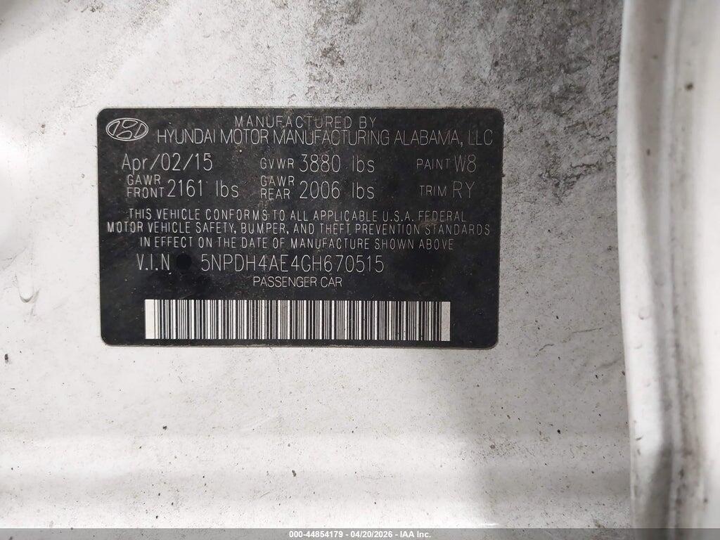 5NPDH4AE4GH670515 2016 HYUNDAI ELANTRA photo no. 9