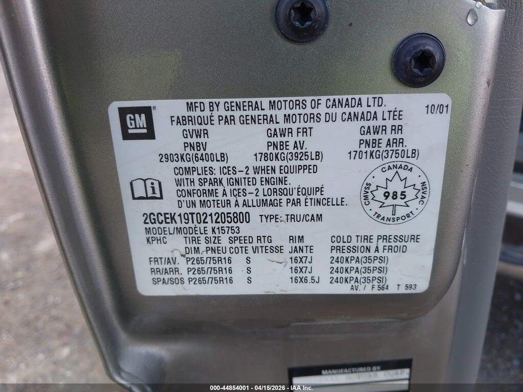 2GCEK19T021205800 2002 CHEVROLET SILVERADO 1500 photo no. 9