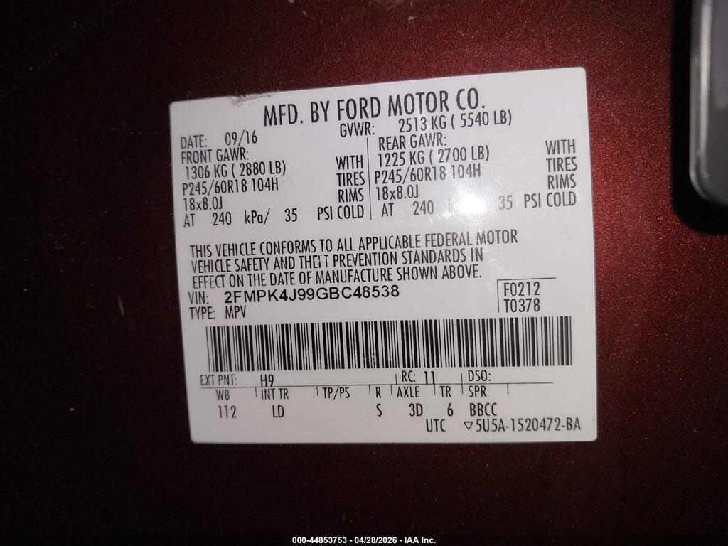 2FMPK4J99GBC48538 2016 FORD EDGE photo no. 9