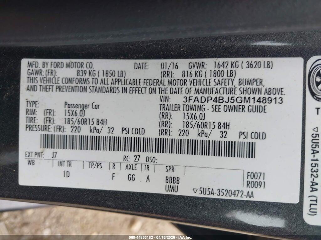 3FADP4BJ5GM148913 2016 FORD FIESTA photo no. 9