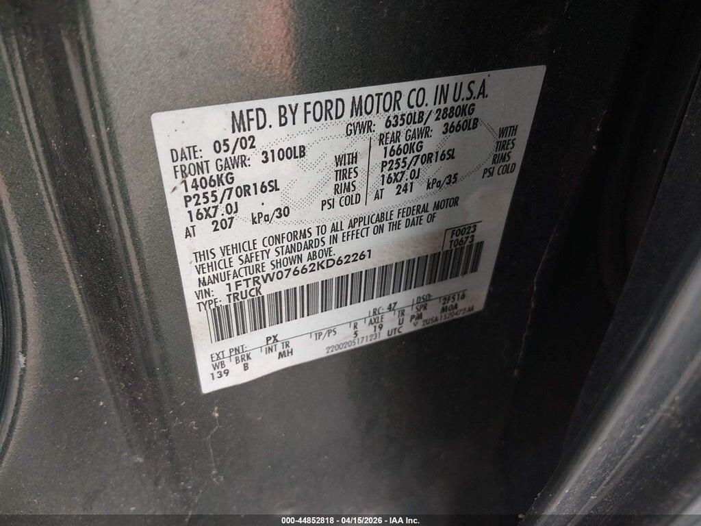 1FTRW07662KD62261 2002 FORD F-150 photo no. 9