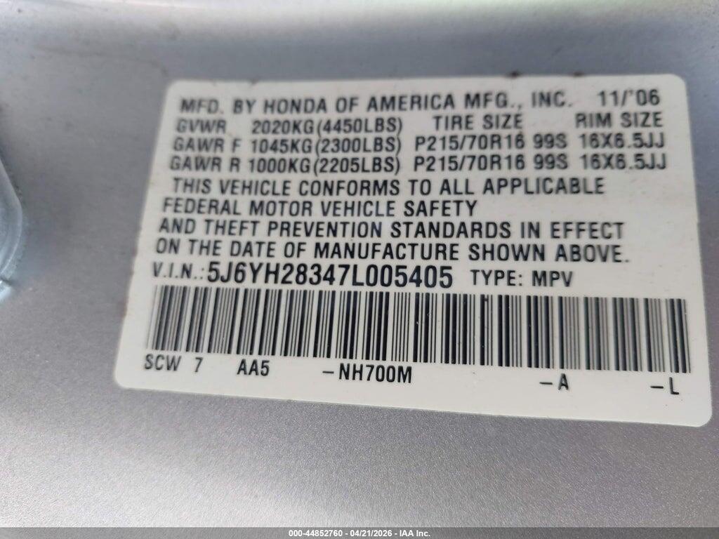 5J6YH28347L005405 2007 HONDA ELEMENT photo no. 9