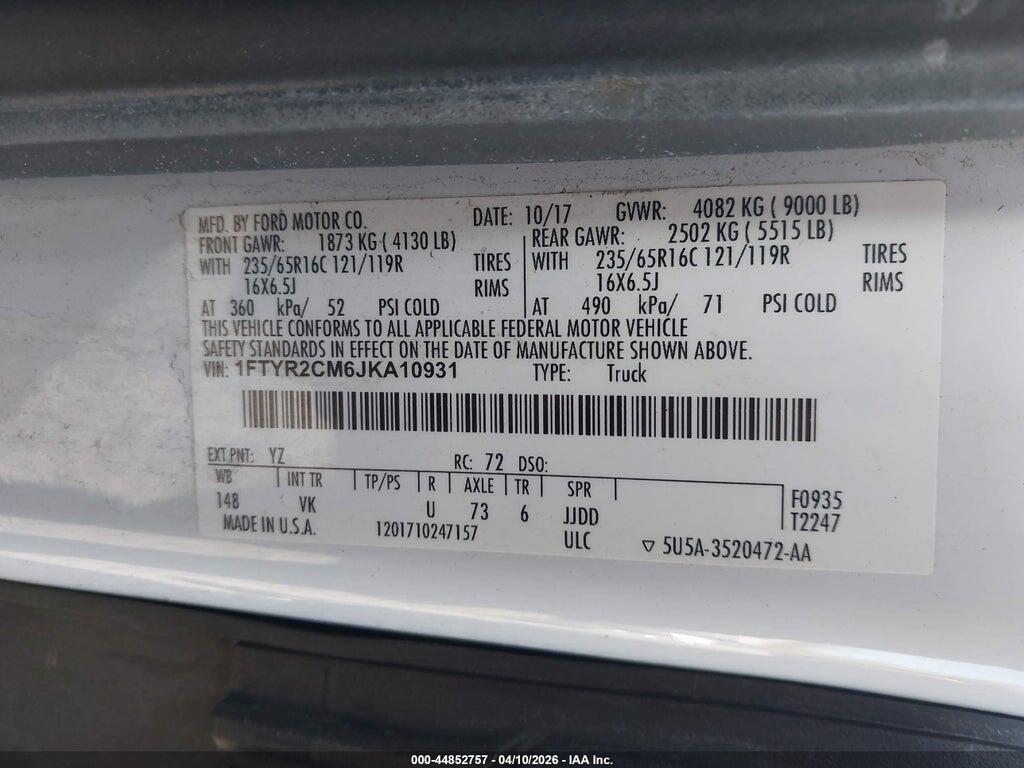 1FTYR2CM6JKA10931 2018 FORD TRANSIT-250 photo no. 9