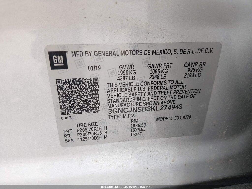3GNCJNSB3KL274943 2019 CHEVROLET TRAX photo no. 9