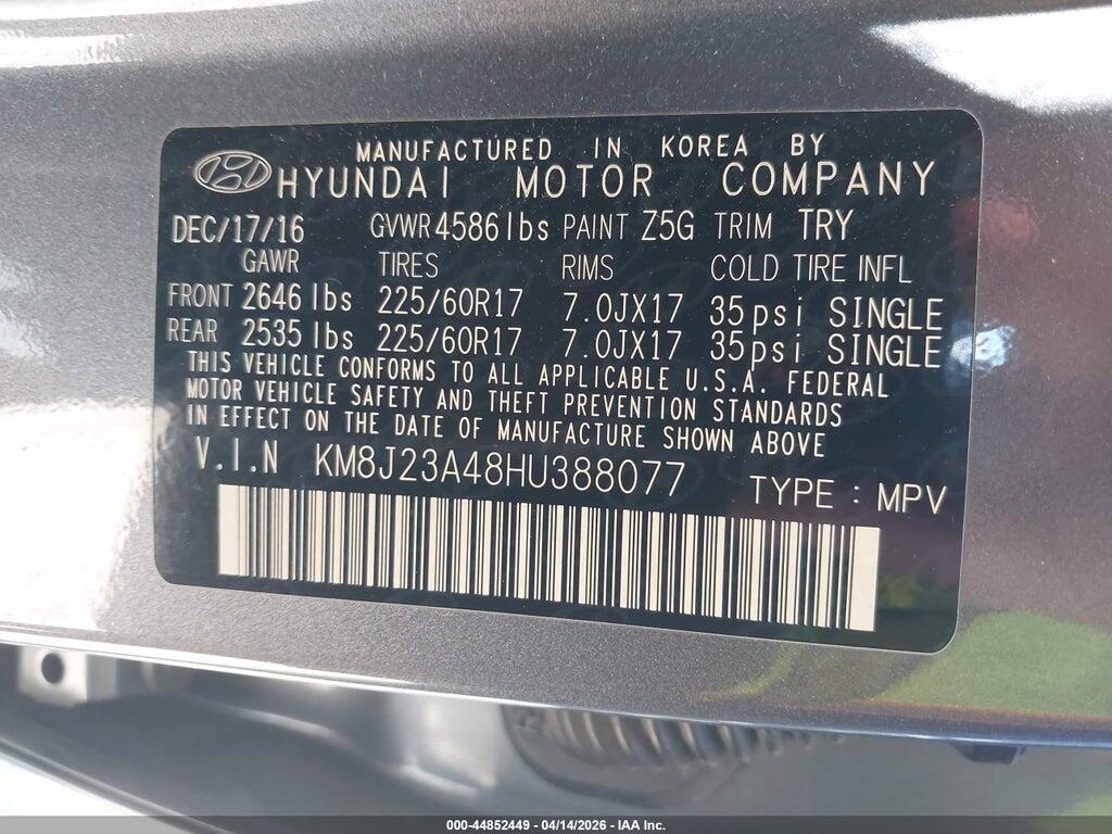 KM8J23A48HU388077 2017 HYUNDAI TUCSON photo no. 9
