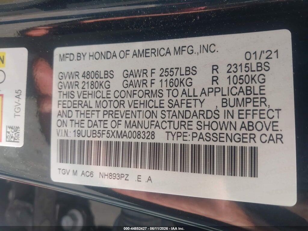 19UUB5F5XMA008328 2021 ACURA TLX photo no. 9
