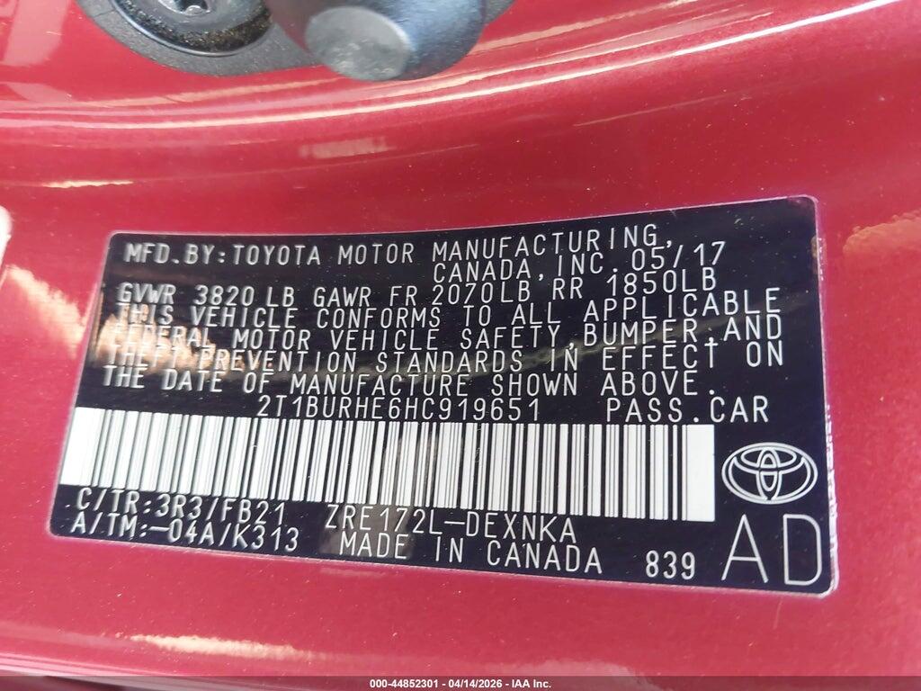 2T1BURHE6HC919651 2017 TOYOTA COROLLA photo no. 9