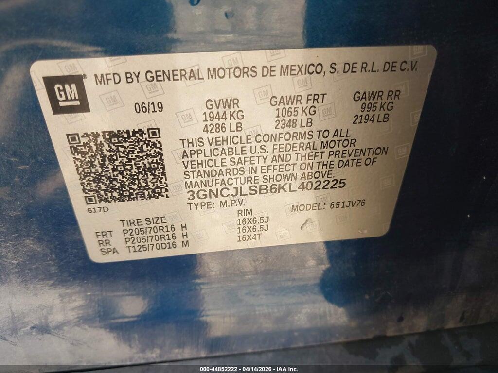 3GNCJLSB6KL402225 2019 CHEVROLET TRAX photo no. 9