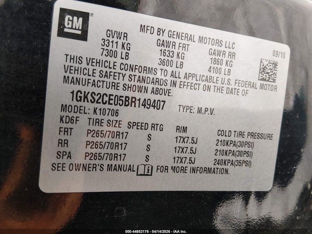 1GKS2CE05BR149407 2011 GMC YUKON photo no. 9