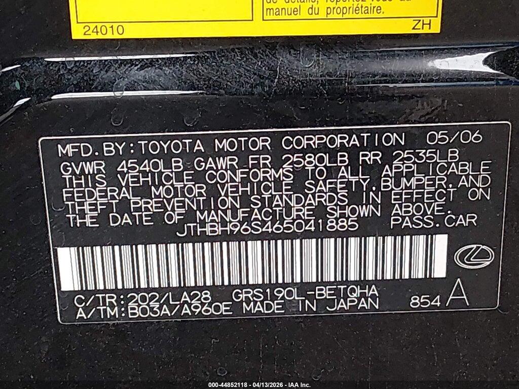 JTHBH96S465041885 2006 LEXUS GS 300 photo no. 9