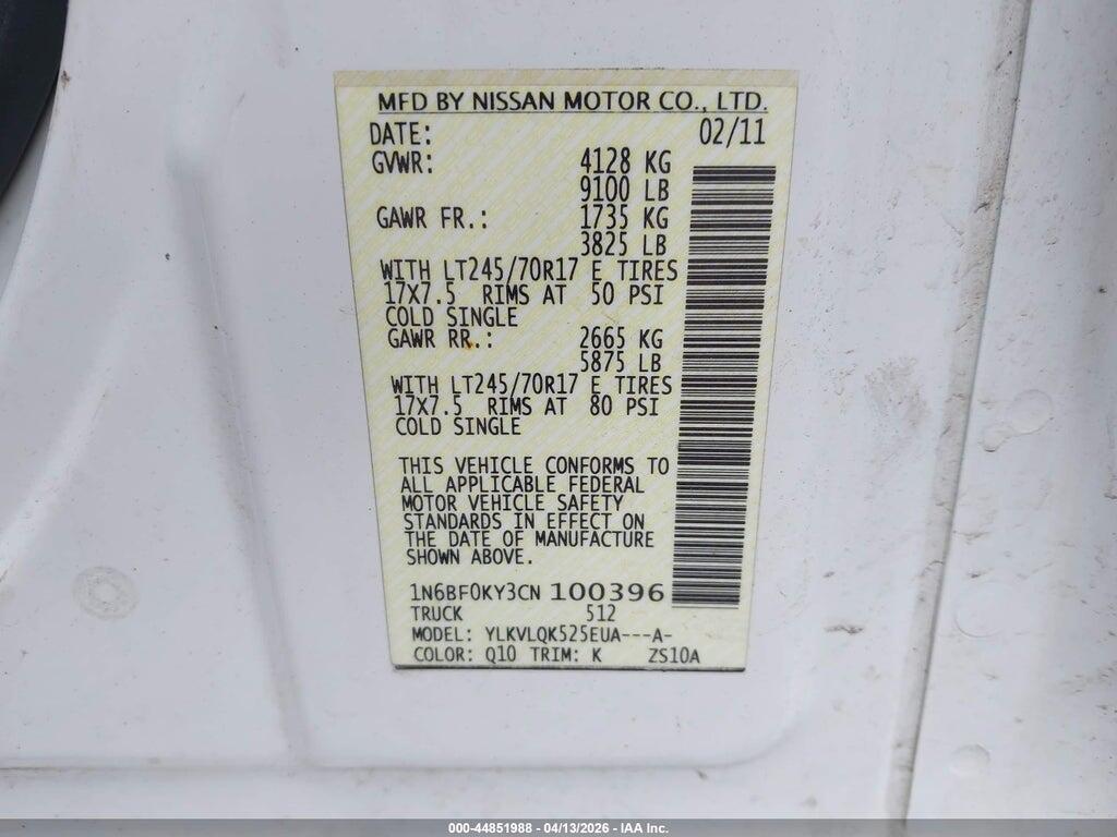 1N6BF0KY3CN100396 2012 NISSAN NV 2500 photo no. 9