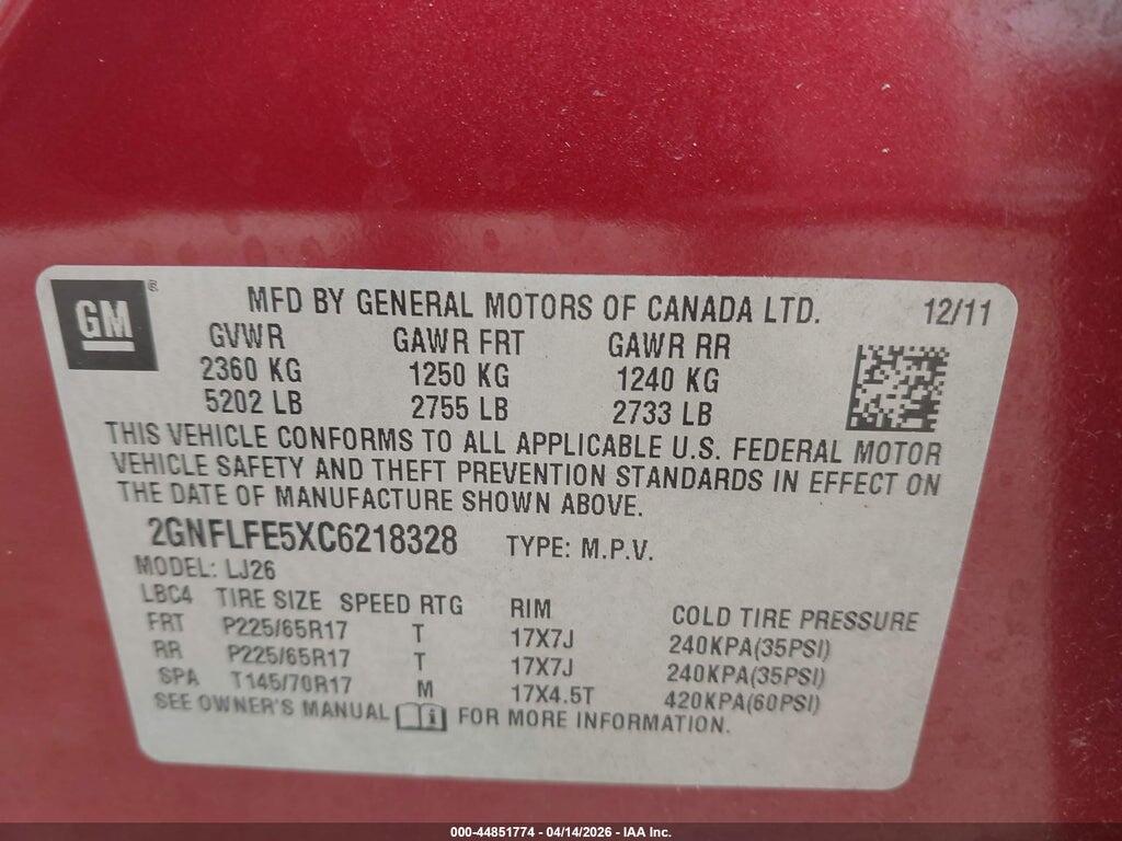 2GNFLFE5XC6218328 2012 CHEVROLET EQUINOX photo no. 9