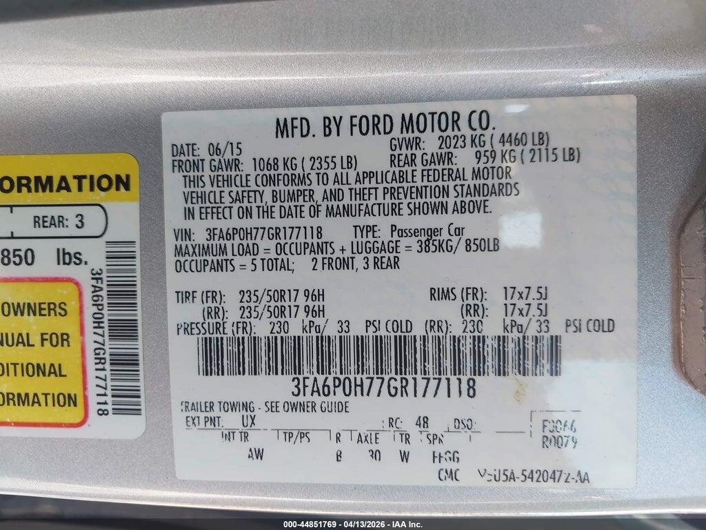 3FA6P0H77GR177118 2016 FORD FUSION photo no. 9