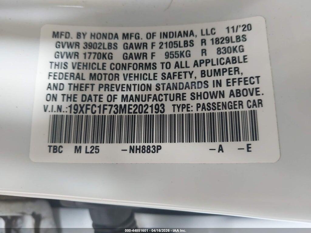 19XFC1F73ME202193 2021 HONDA CIVIC photo no. 9
