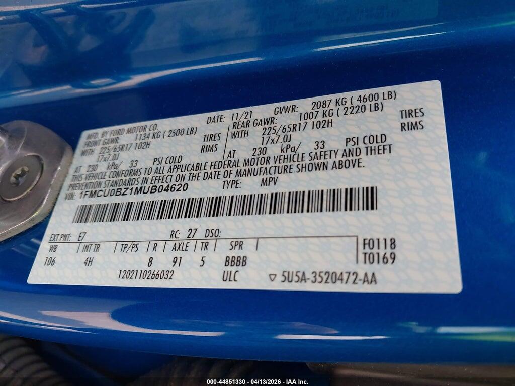 1FMCU0BZ1MUB04620 2021 FORD ESCAPE photo no. 9