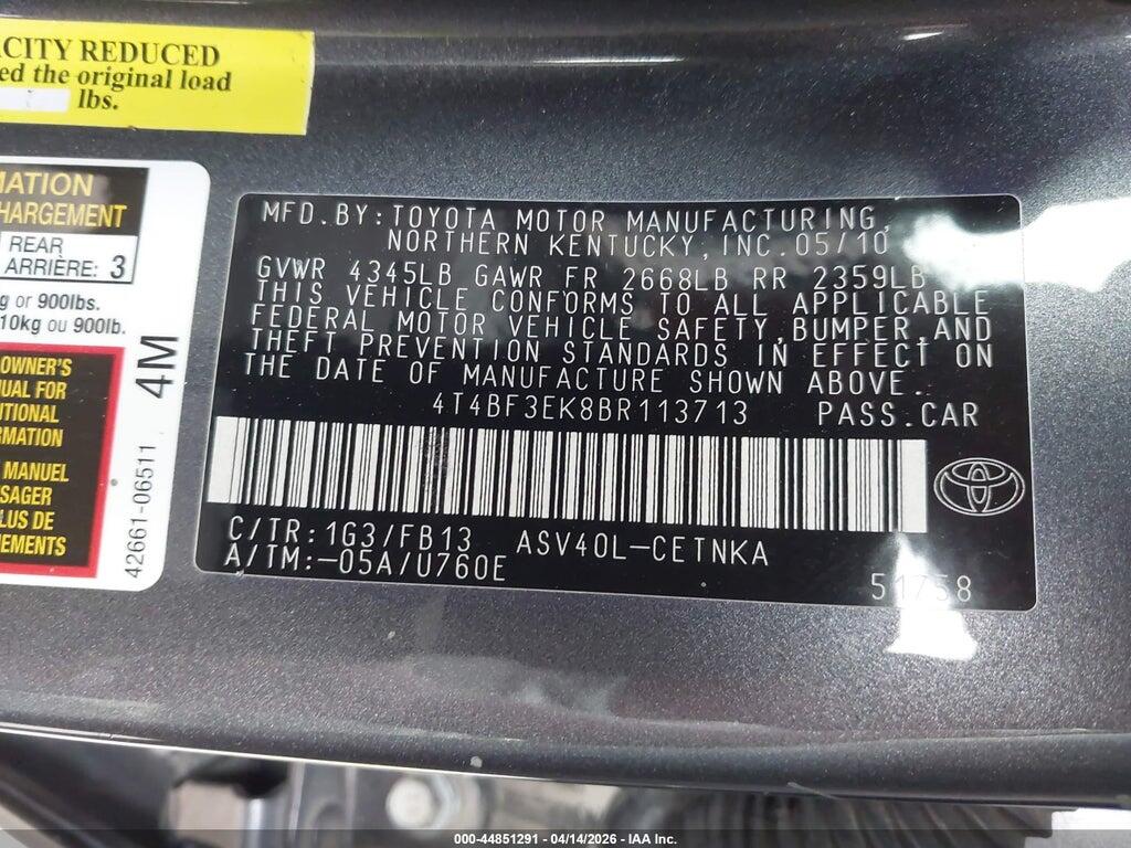 4T4BF3EK8BR113713 2011 TOYOTA CAMRY photo no. 9