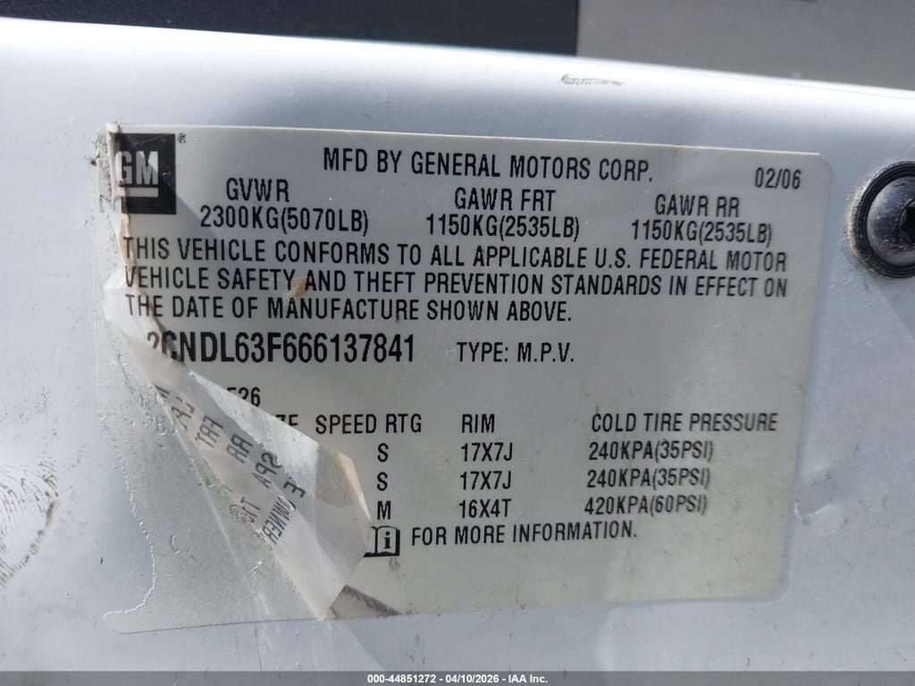 2CNDL63F666137841 2006 CHEVROLET EQUINOX photo no. 9