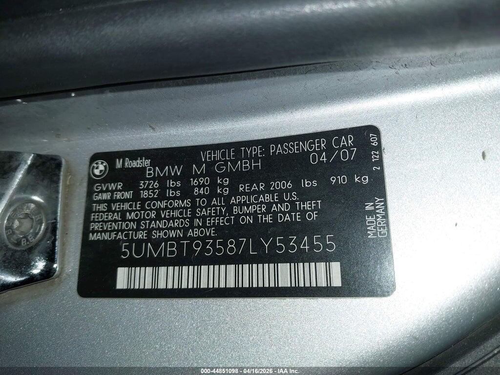5UMBT93587LY53455 2007 BMW M photo no. 9