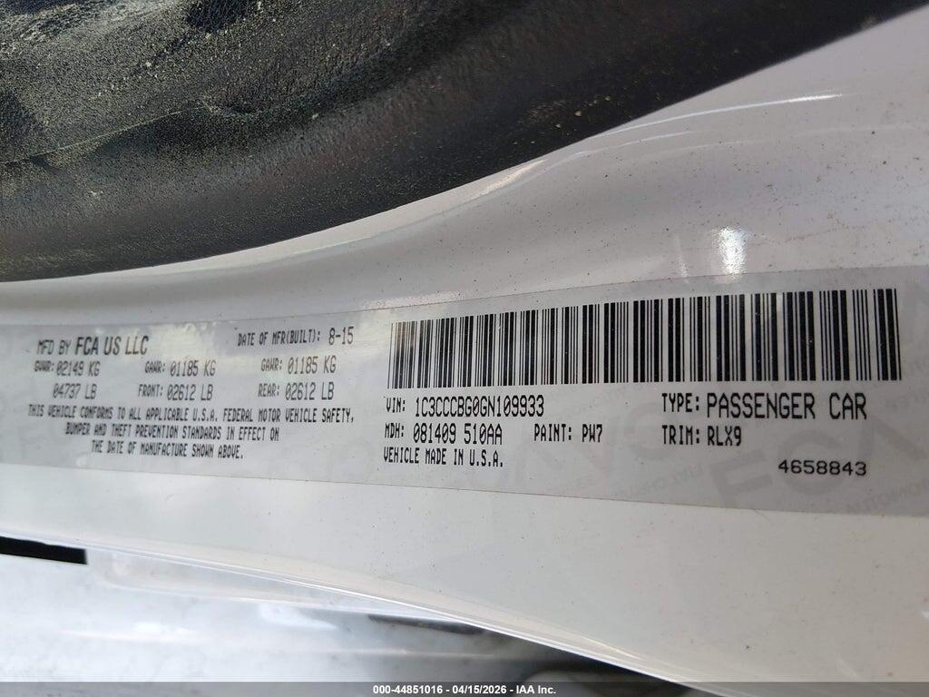 1C3CCCBG0GN109933 2016 CHRYSLER 200 photo no. 9