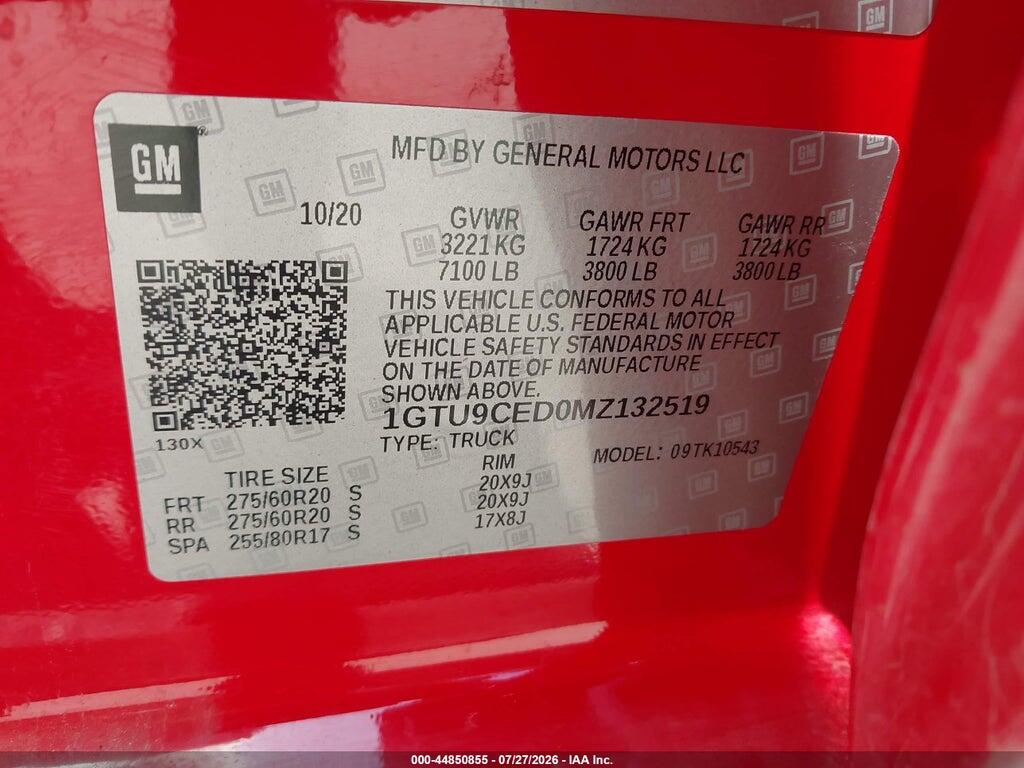 1GTU9CED0MZ132519 2021 GMC SIERRA 1500 photo no. 9