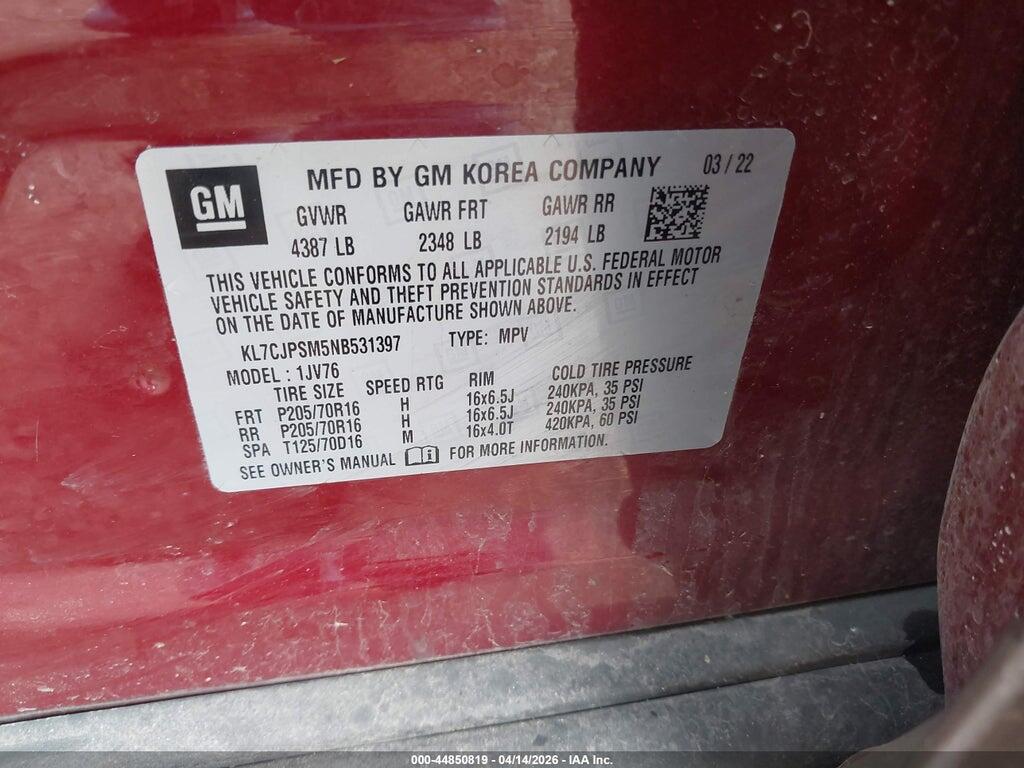 KL7CJPSM5NB531397 2022 CHEVROLET TRAX photo no. 9
