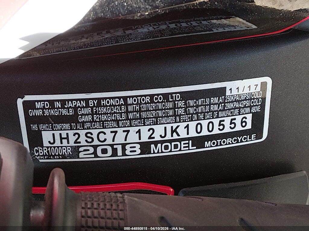 JH2SC7712JK100556 2018 HONDA CBR1000 photo no. 10