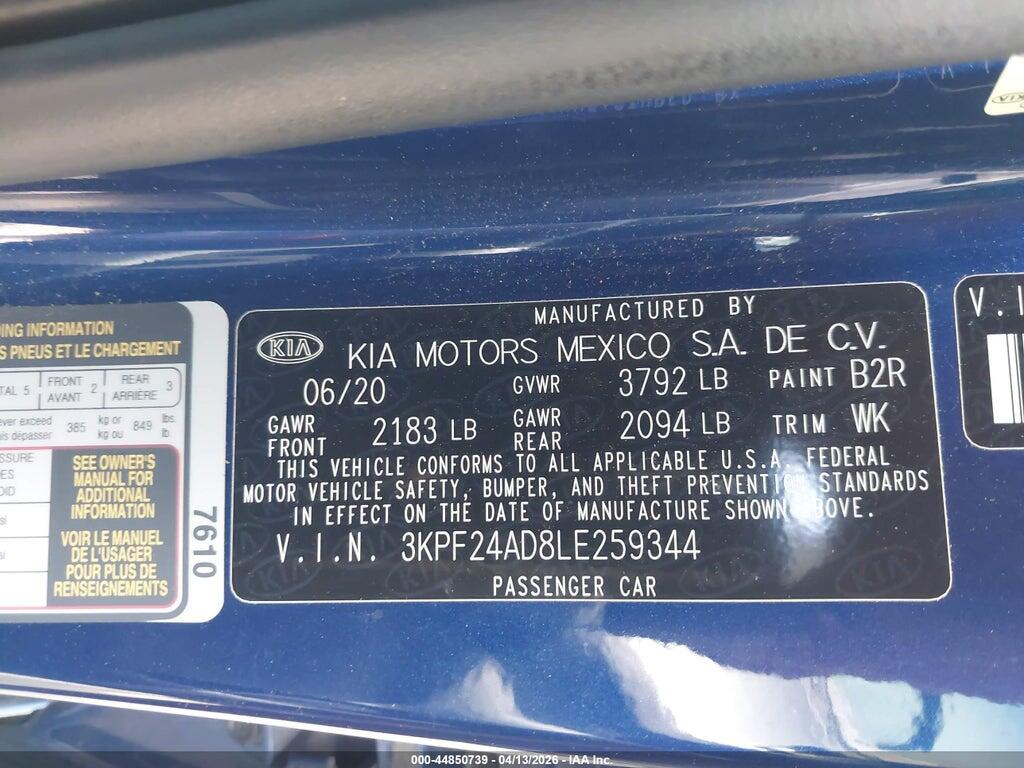3KPF24AD8LE259344 2020 KIA FORTE photo no. 9