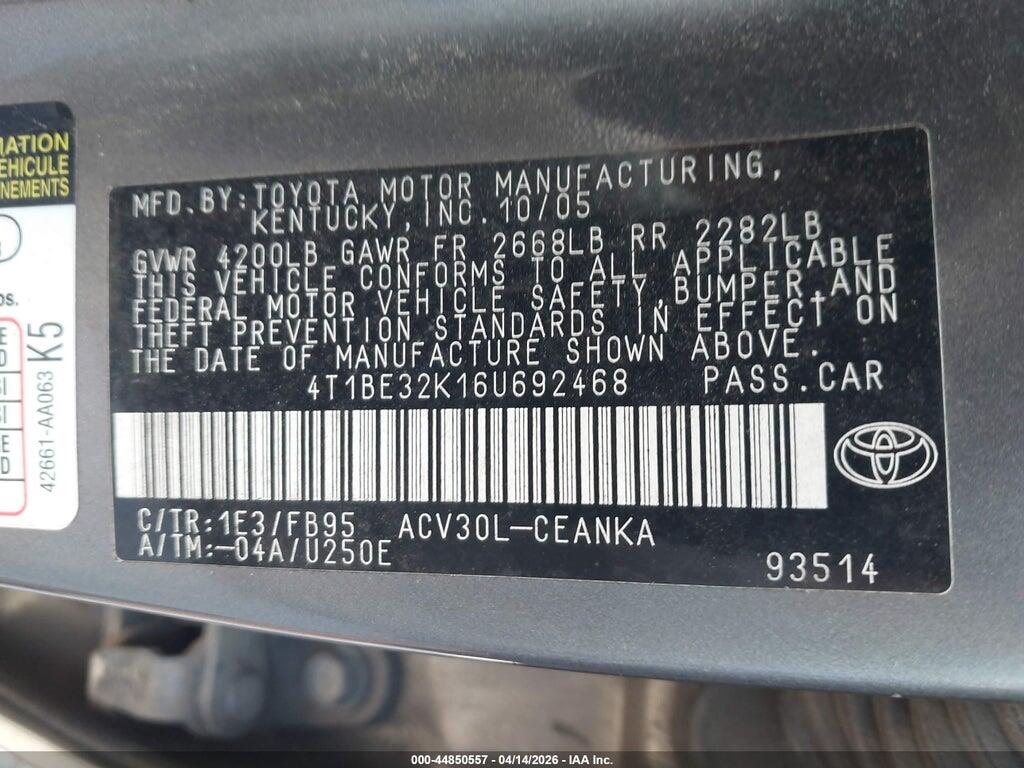 4T1BE32K16U692468 2006 TOYOTA CAMRY photo no. 9