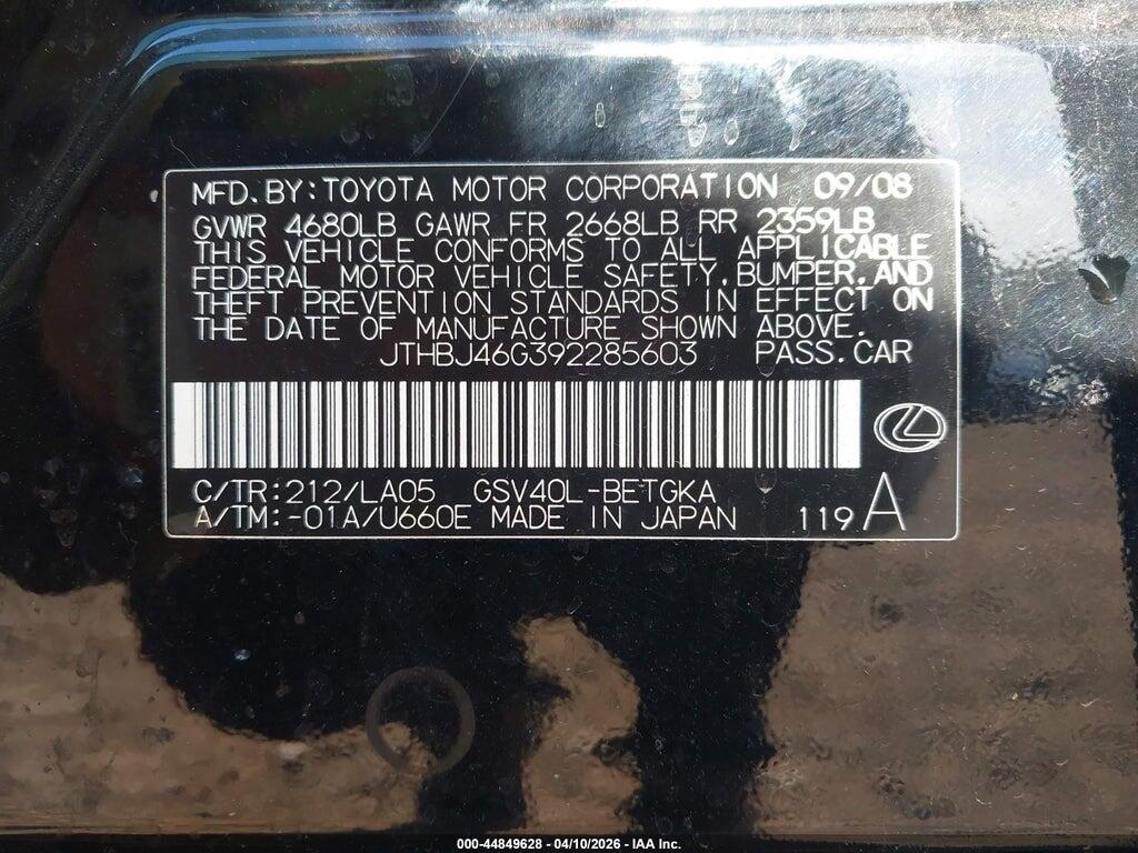 JTHBJ46G392285603 2009 LEXUS ES 350 photo no. 9