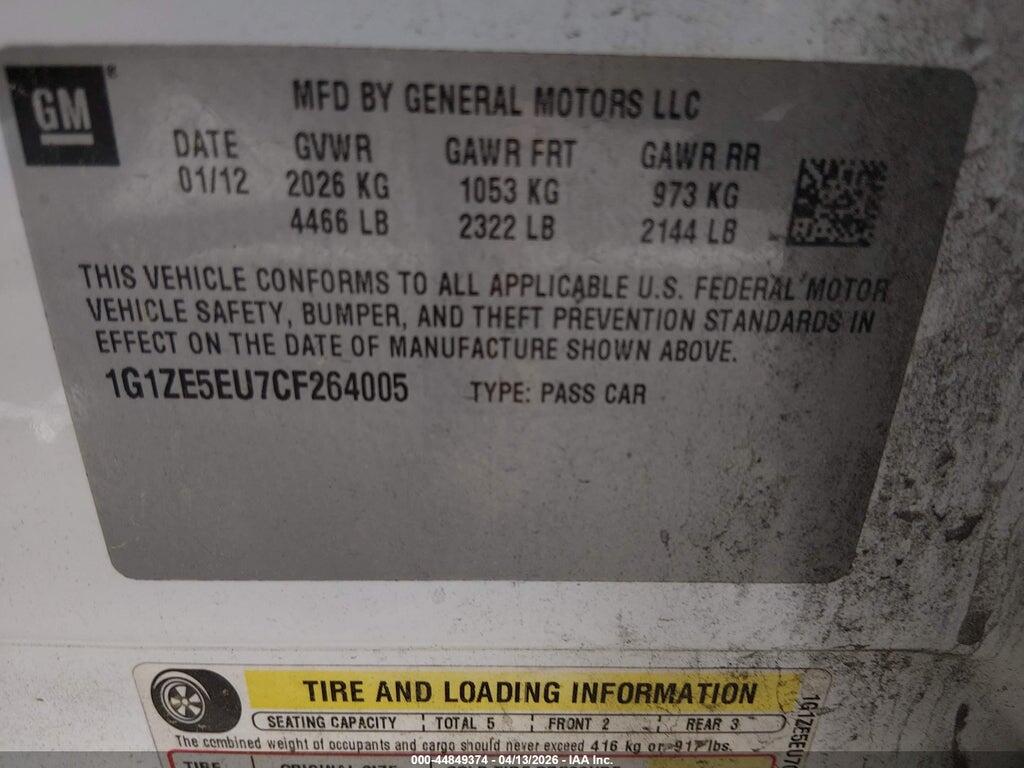1G1ZE5EU7CF264005 2012 CHEVROLET MALIBU photo no. 9