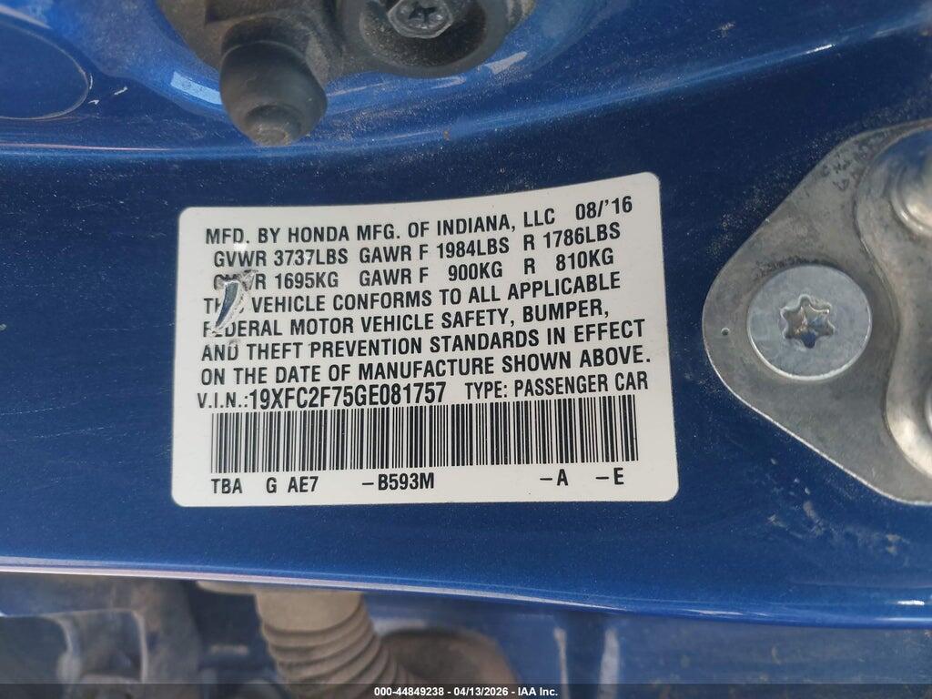 19XFC2F75GE081757 2016 HONDA CIVIC photo no. 9