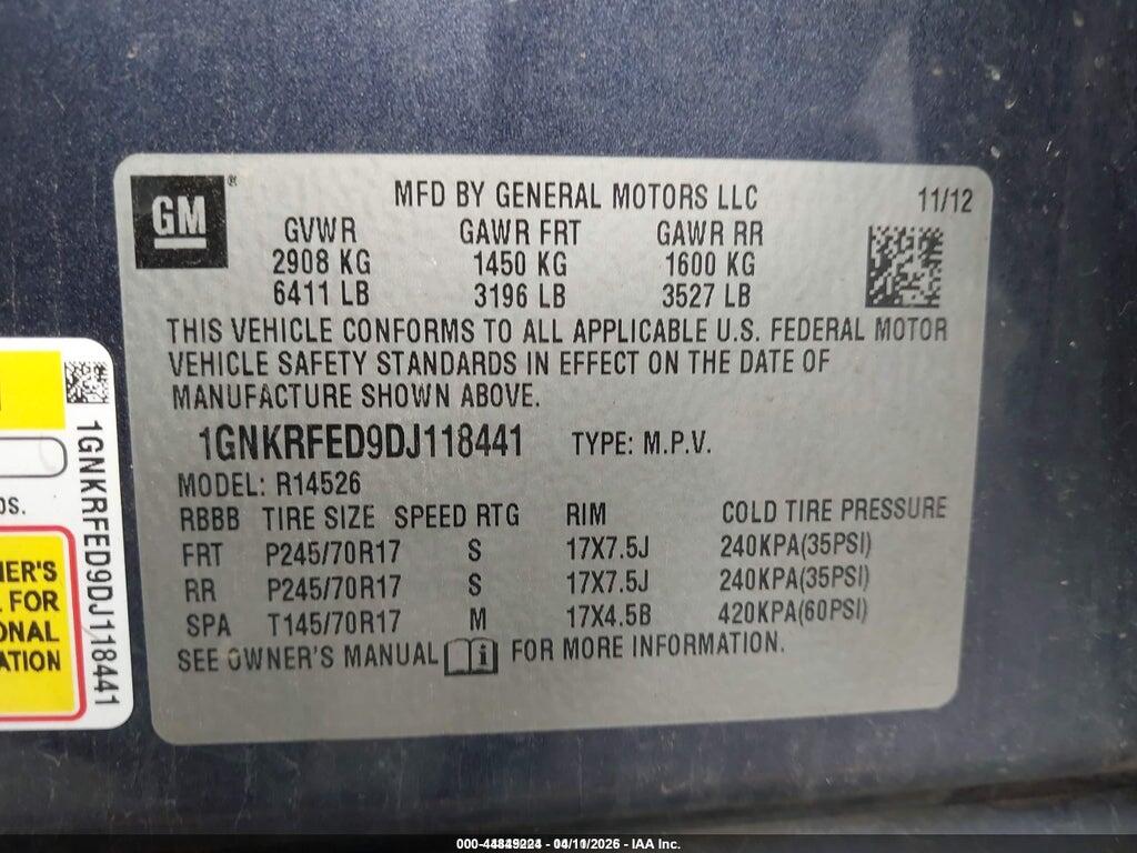 1GNKRFED9DJ118441 2013 CHEVROLET TRAVERSE photo no. 9