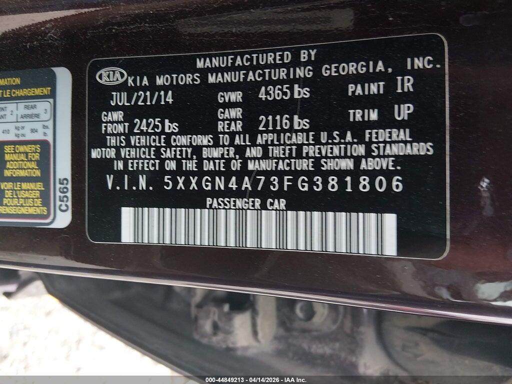 5XXGN4A73FG381806 2015 KIA OPTIMA photo no. 9