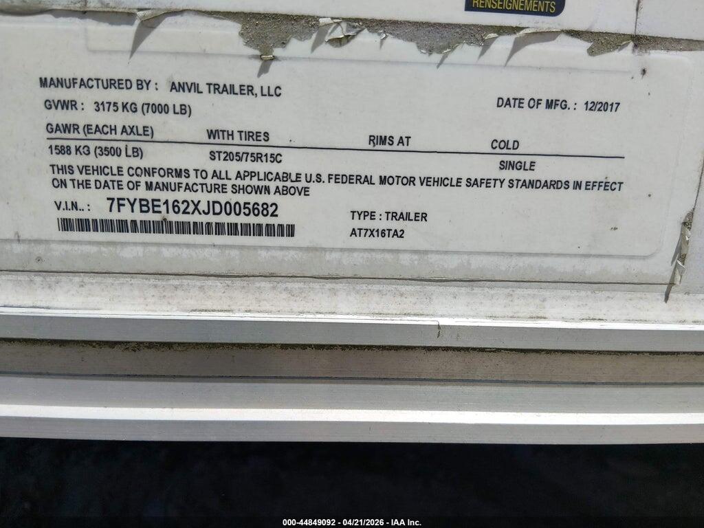 7FYBE162XJD005682 2017 ANVIL TRAILER ANVIL TRAILER photo no. 9