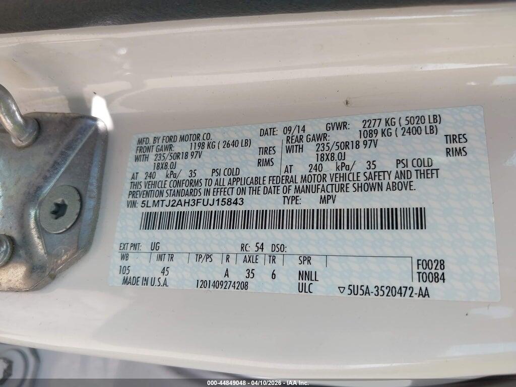 5LMTJ2AH3FUJ15843 2015 LINCOLN MKC photo no. 9